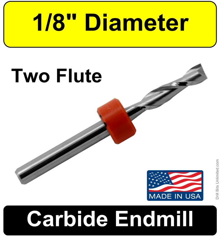 0.1250" (1/8") .125" x .500" LOC 2-Flute Carbide End Mill Up Cut Square End Made in U.S.A. M117