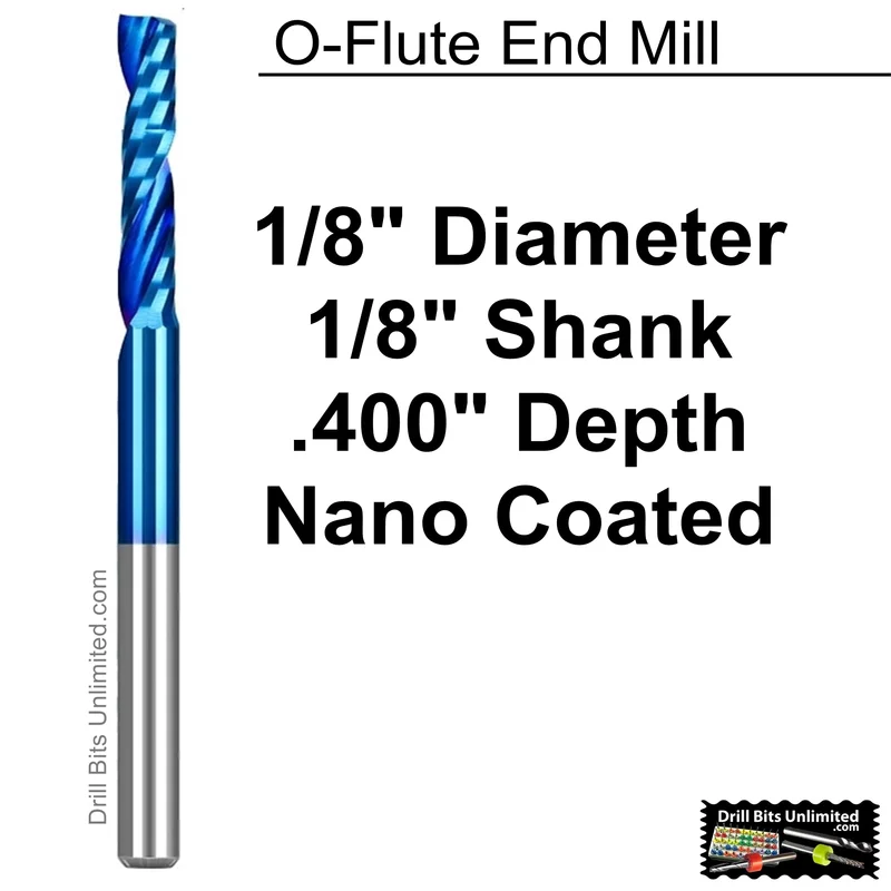 0.1250" (1/8) Single OFlute Carbide End Mill Nano Coated For Wood Aluminum Plastic M235A
