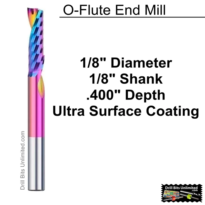 0.1250" (1/8) Single OFlute Carbide End Mill Ultra Coated For Wood Aluminum Plastic M235B