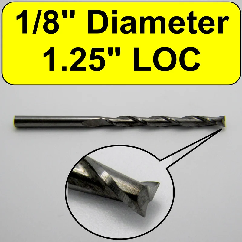0.1250" (1/8") x 1.25" LOC Up Cut Extended Flute Length 2-Flute Carbide End Mill M153
