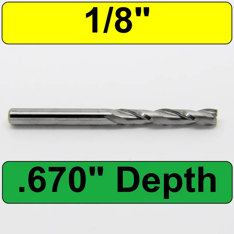 0.1250" (1/8") x .670" LOC Up Cut Extended Flute Length 2-Flute Carbide End Mill M114