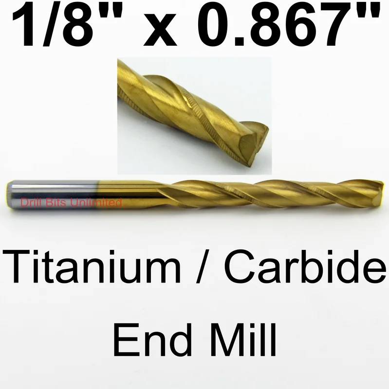 0.1250" (1/8") x .867" LOC 2-Flute Up Cut Carbide Titanium Coated End Mill Square End M146A