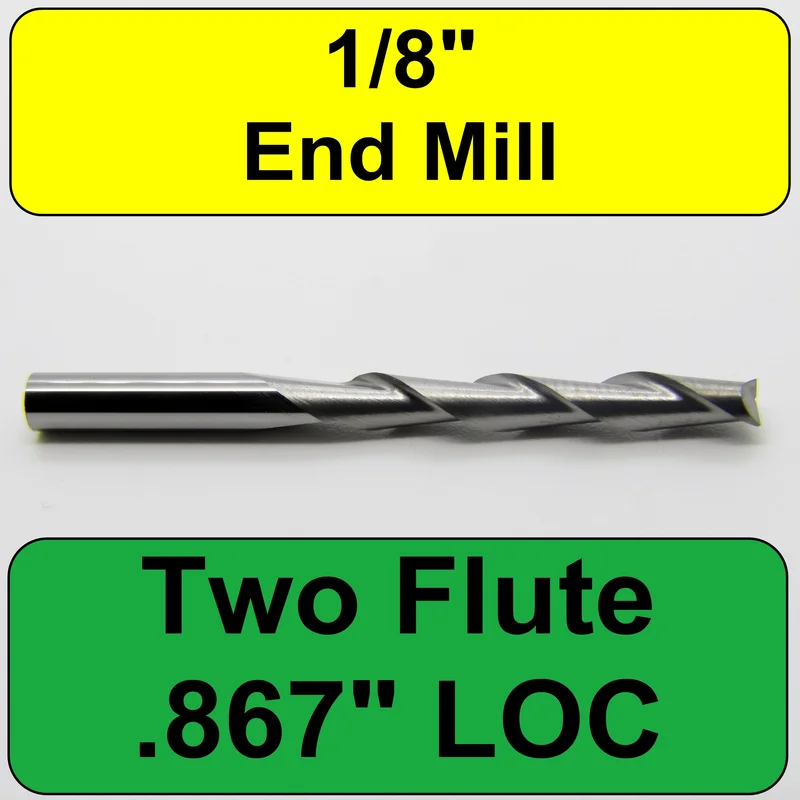 0.1250" (1/8") x .867" LOC Up Cut Extended Flute Length 2-Flute Carbide End Mill M148