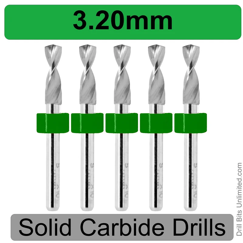 0.1260" (3.2mm) Solid Carbide PCB Drill Bit Set, 5-Piece, 1/8" Shank