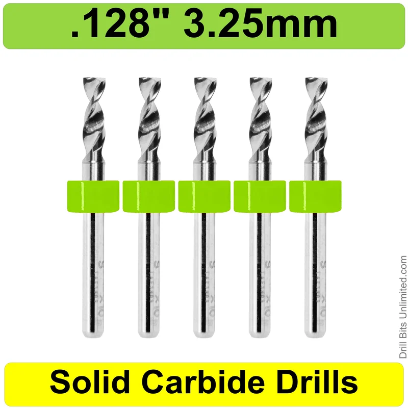 0.1280" (3.25mm, #30) Solid Carbide PCB Drill Bit Set, 5-Piece, 1/8" Shank