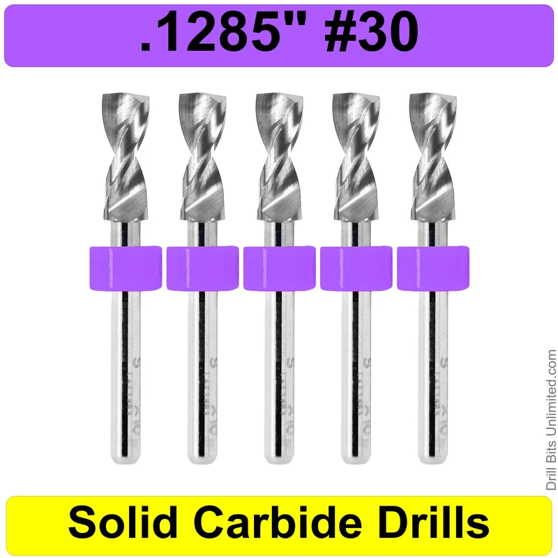 0.1285" (#30) Solid Carbide PCB Drill Bit Set, 5-Piece, 1/8" Shank