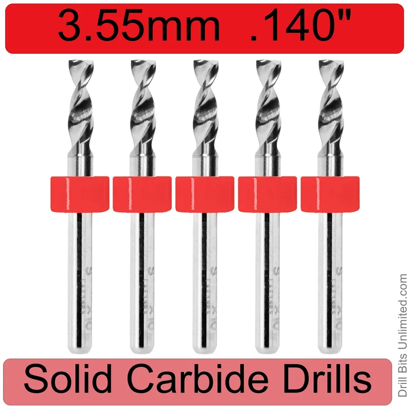 0.1398" (3.55mm) Solid Carbide PCB Drill Bit Set, 5-Piece, 1/8" Shank