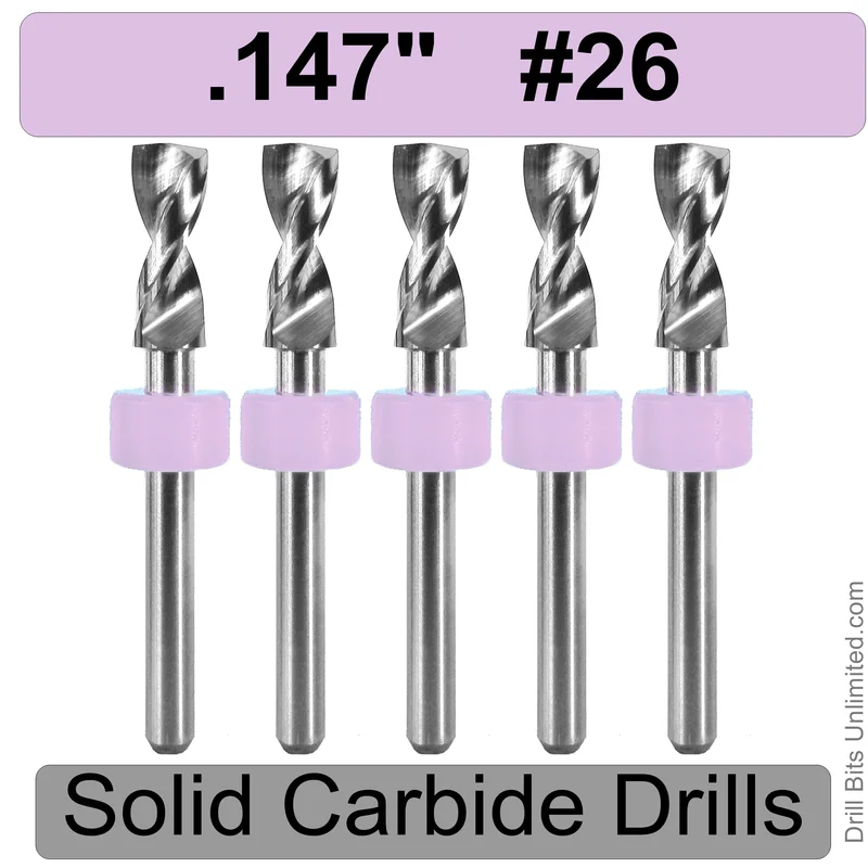 0.1470" (#26) Solid Carbide PCB Drill Bit Set, 5-Piece, 1/8" Shank
