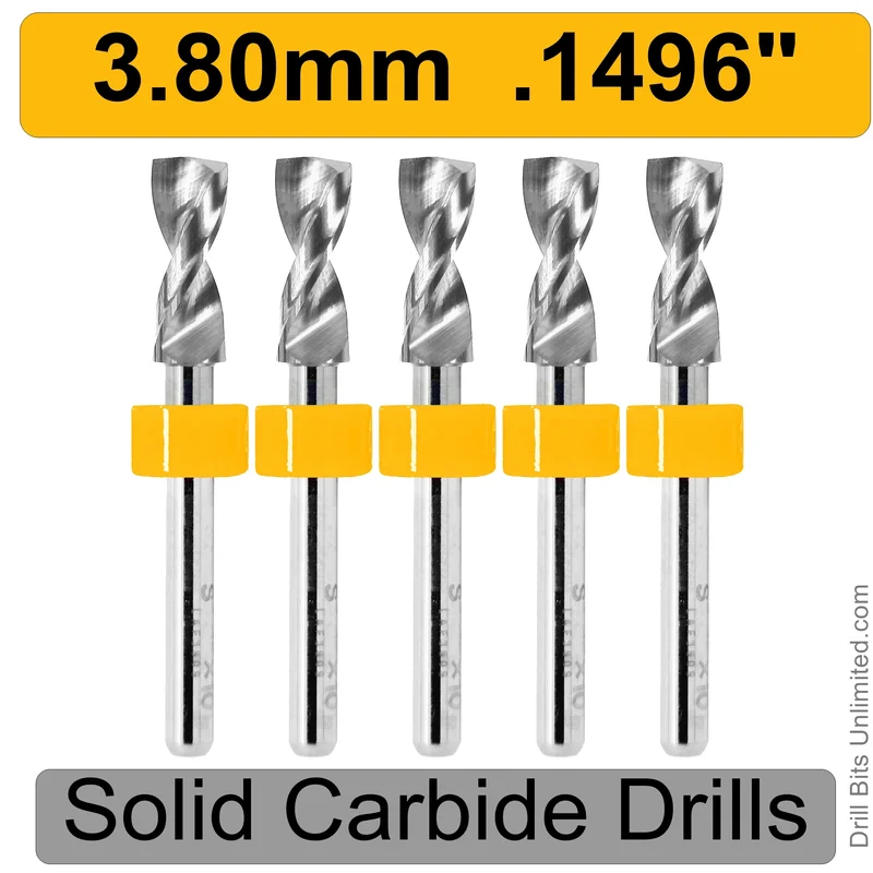 0.1496" (3.8mm, #25) Solid Carbide PCB Drill Bit Set, 5-Piece, 1/8" Shank