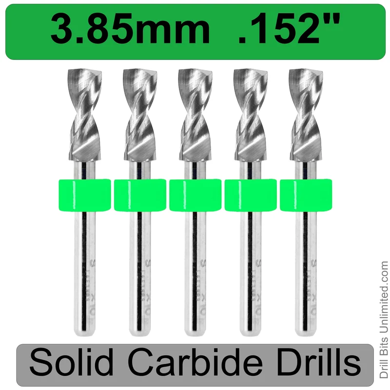 0.1520" (3.85mm, #24) Solid Carbide PCB Drill Bit Set, 5-Piece, 1/8" Shank