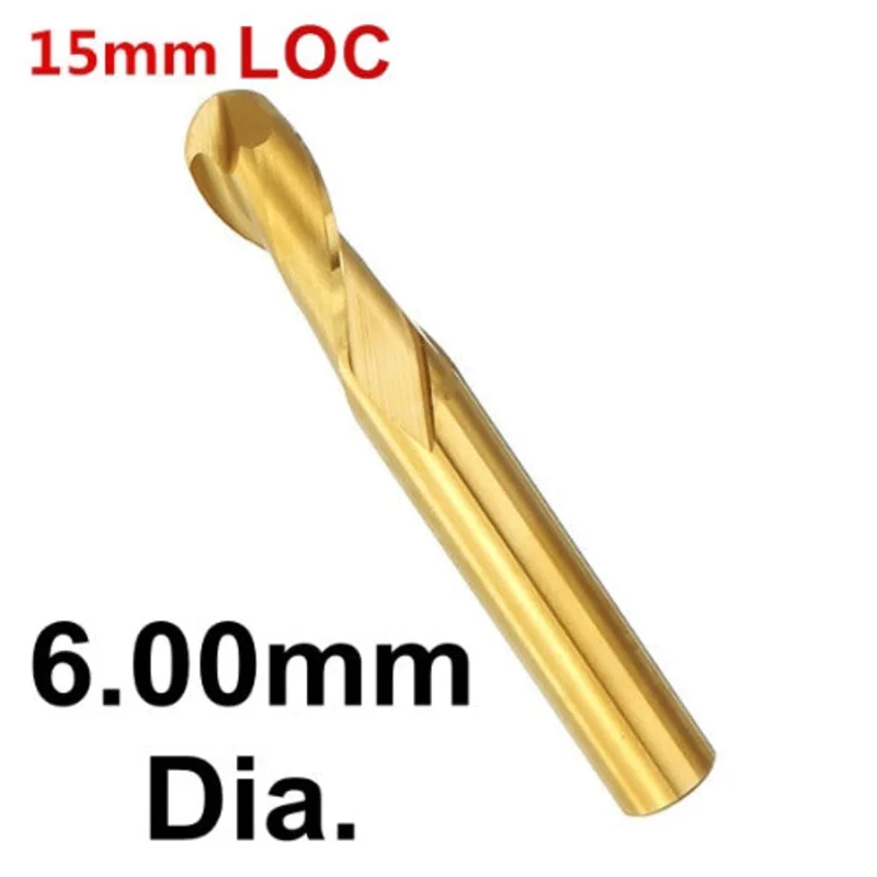 0.2362" (6mm) Diameter x 15mm LOC Ball Nose Titanium Coated End Mill M217