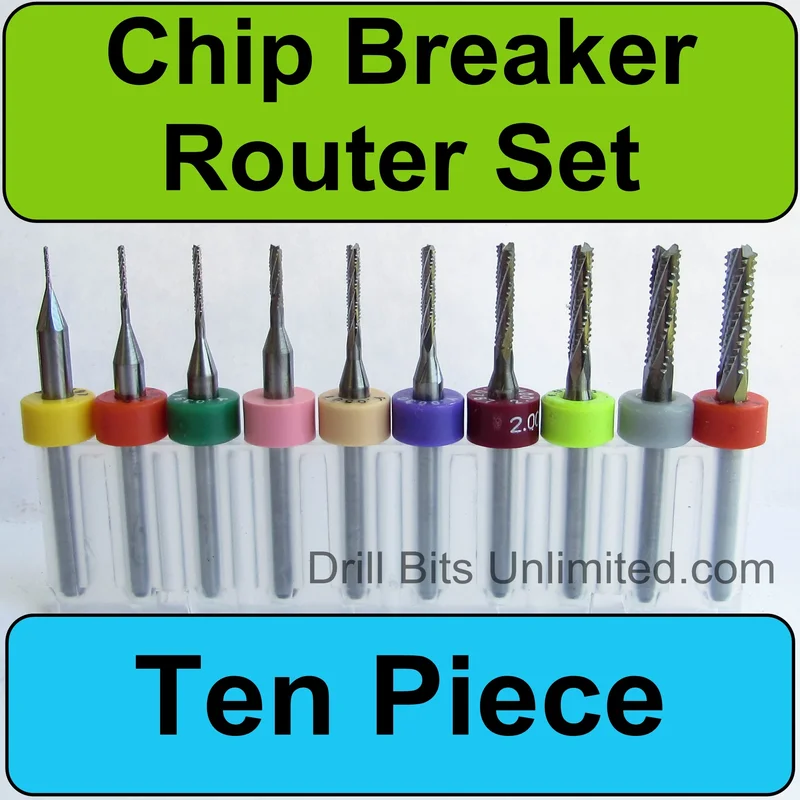 .0197".1250" / 0.503.175mm Chip Breaker Router Bit Set Fish Tail 1/8" Shank 10 Pc CBR-V1