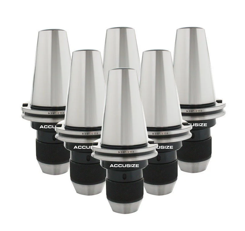 0222-0894x6, 6 Pcs of 0-1/2" CAT50 CNC Integral Keyless Drill Chuck, Acc 0.002"