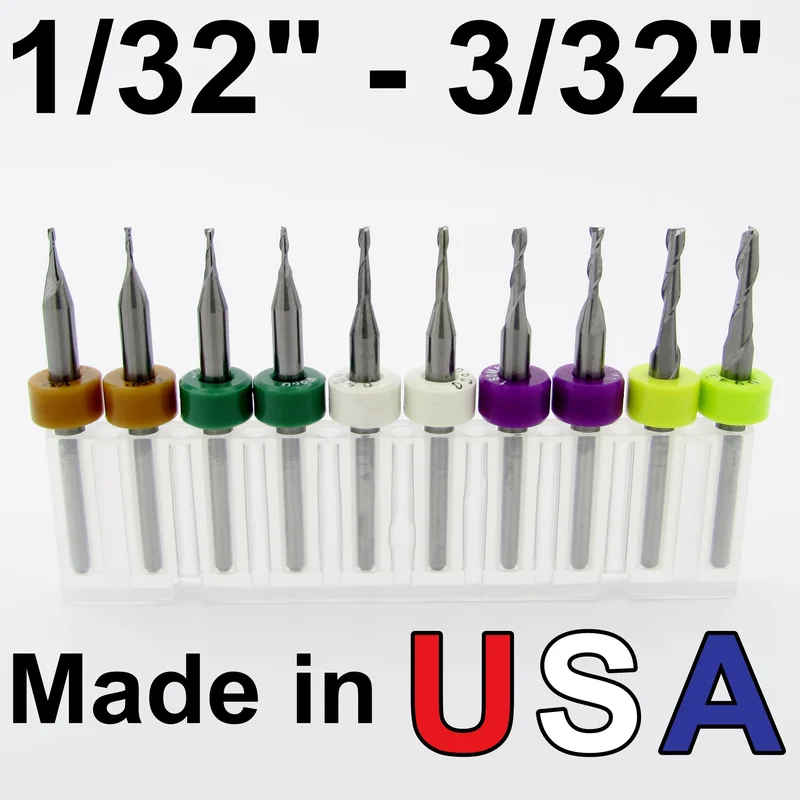 .0313".0945" / 1/32"3/32" / 0.802.40mm Kyocera 2-Flute Square End Mill Set 10 Pc MV1