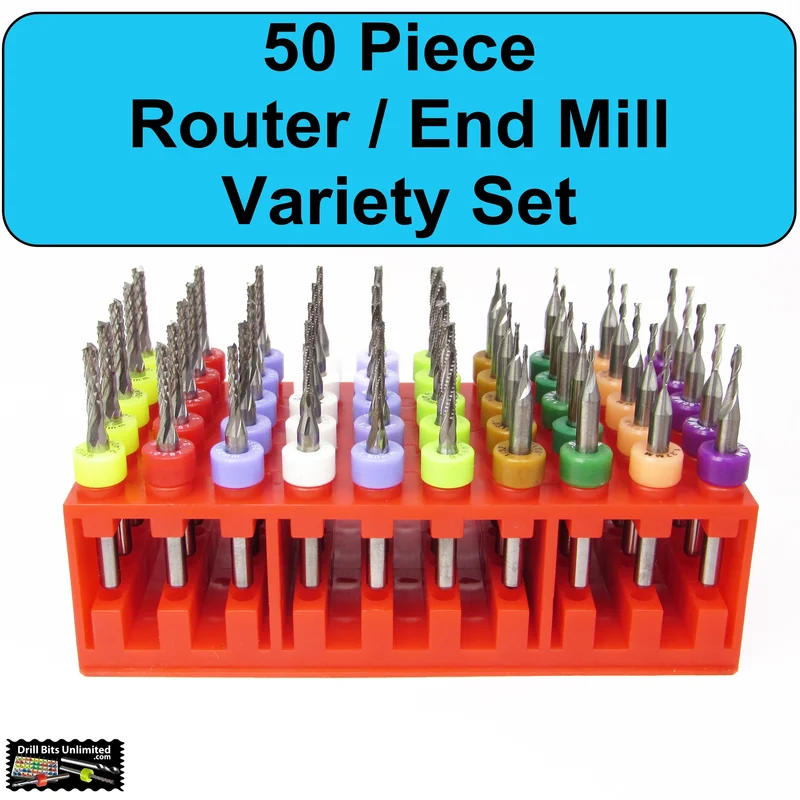 .0315".0945" / 0.802.40mm Carbide Router & 2-Flute End Mill Variety Set 50 Pc RX1