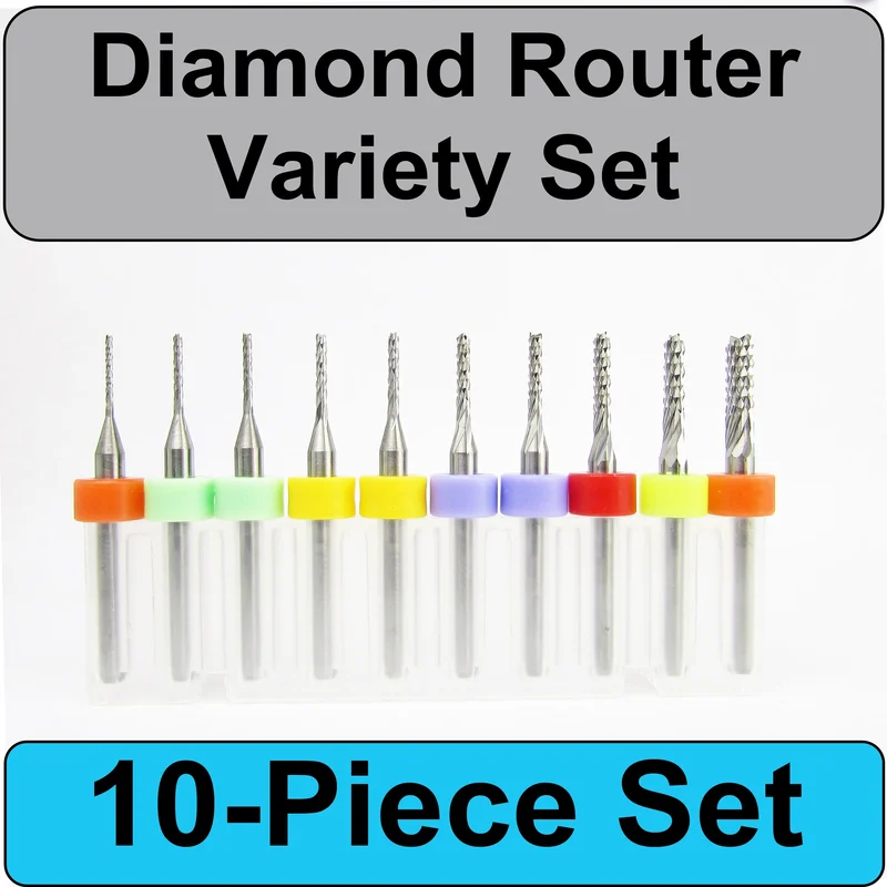 .0315".1250" / 1/32"1/8" / 0.803.175mm Diamond Flute Router Bit Set Fish Tail 10 Pc RBS-LU