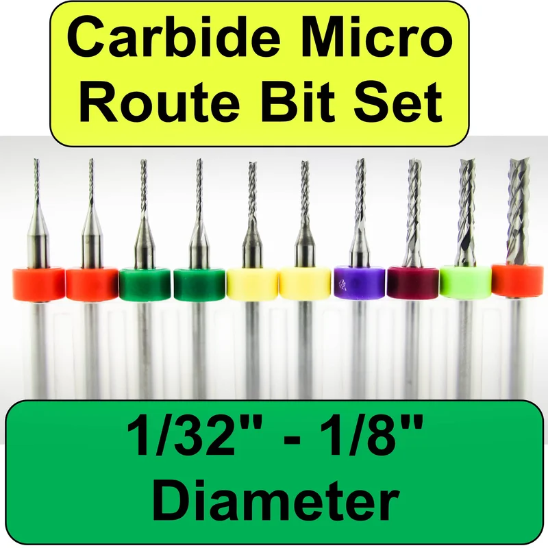 .0315".1250" / 1/32"1/8" Diamond Flute Router Bit Set Fish Tail 10 Pc DCF-V1