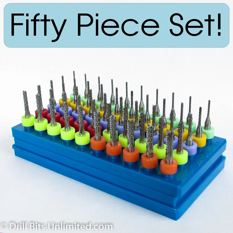 .0394".1250" / 1.003.175mm Diamond Flute Router Variety Set Fish Tail 1/8" Shank 50 Pc DCF-50