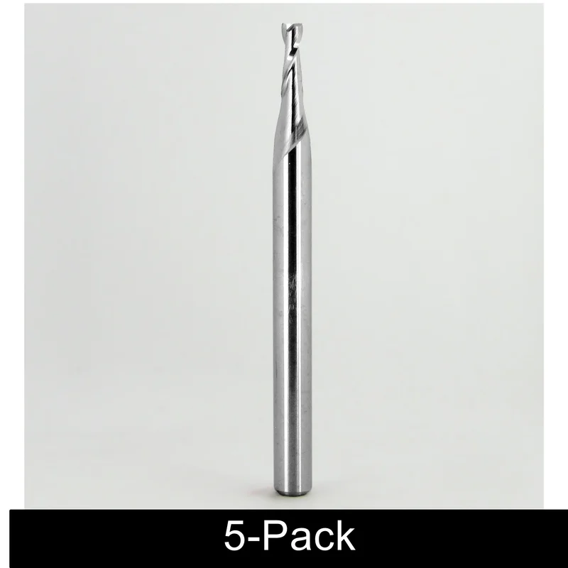 .067" (1.70mm) 2-Flute Square End Mill 1/8" Shank .200" LOC 1.50" OAL 5-Pack Carbide