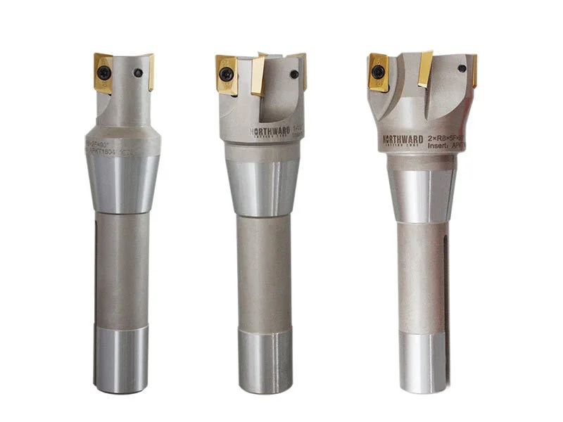 1", 1-1/2" and 2" 90 Degree R8 Shank Indexable End Mills with Carbide APKT Inserts