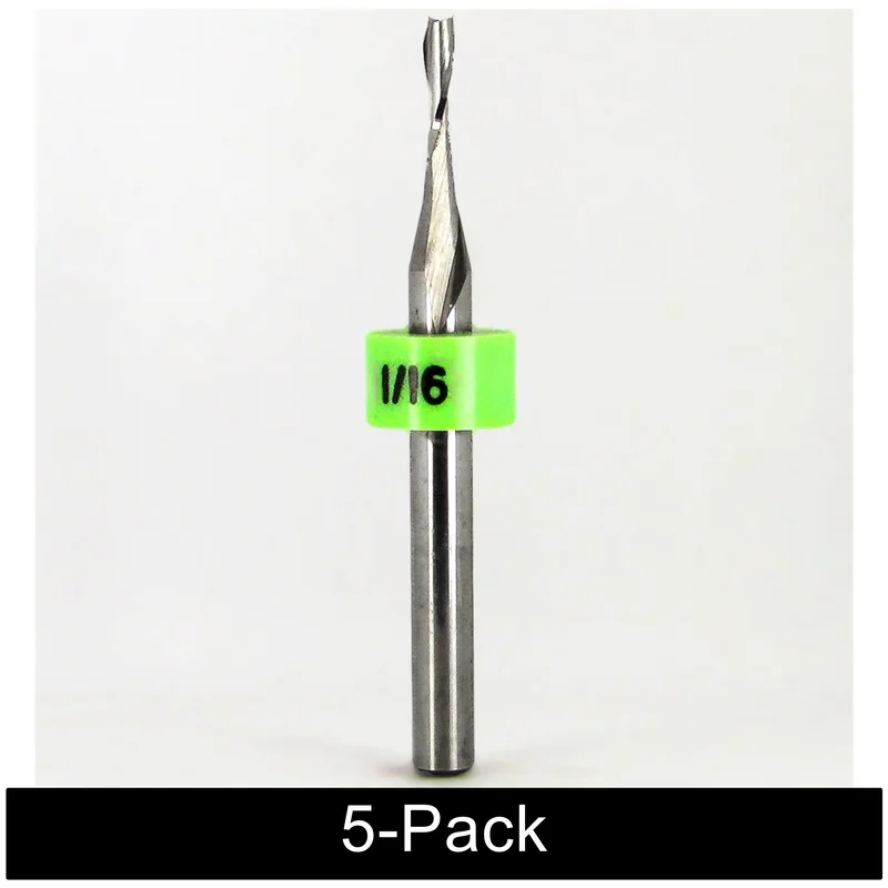 1/16" (.0625") 2-Flute Square End Mill Fish Tail 1/8" Shank .300" LOC 5-Pack Carbide