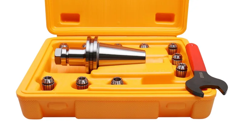 1/32" to 3/8" 10 Pc ER16 Collets + CAT40 Shank + Wrench in Fitted Strong Box, #CT40-ER16
