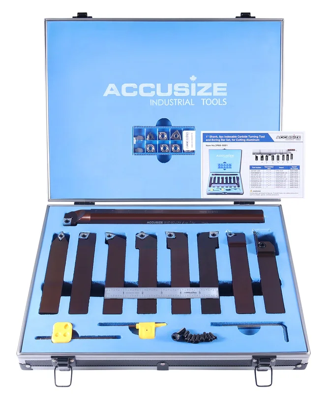 1" 9 Pieces/Set, Indexable Carbide Turning Tools and Boring Bar, for Cutting Aluminum, 3988-0001