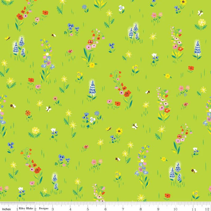 100 AKER WOODS: Picnic Meadow-Lime (1/4 Yard)