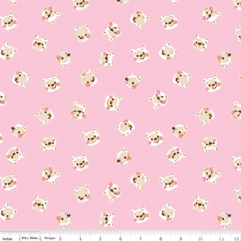 100 AKER WOODS: Pooh Brain-Pink (1/4 Yard)