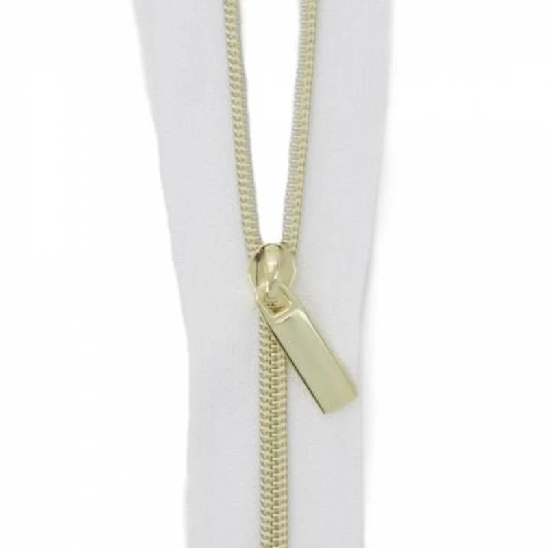 13" #3 Zipper with Zipper Head- White and Gold