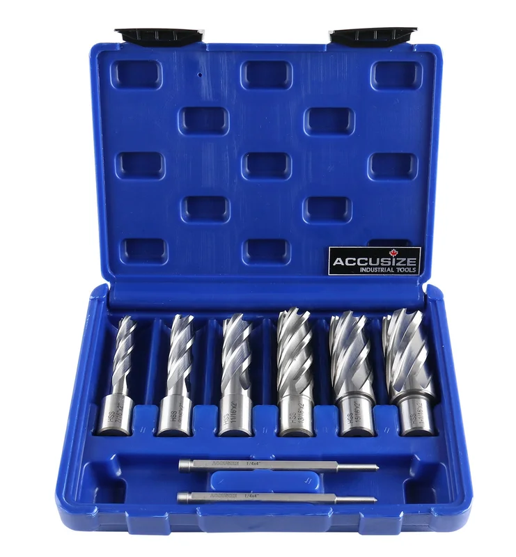 2" Depth Cutter 8pcs HSS Annular Cutters Set, 7/16", 9/16", 11/16", 13/16", 15/16", 1-1/16", HSS2-0000
