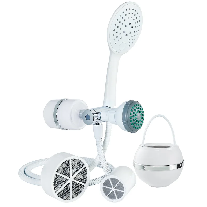 2-in-1 Combo Shower Filter and Bath Ball Bundle White