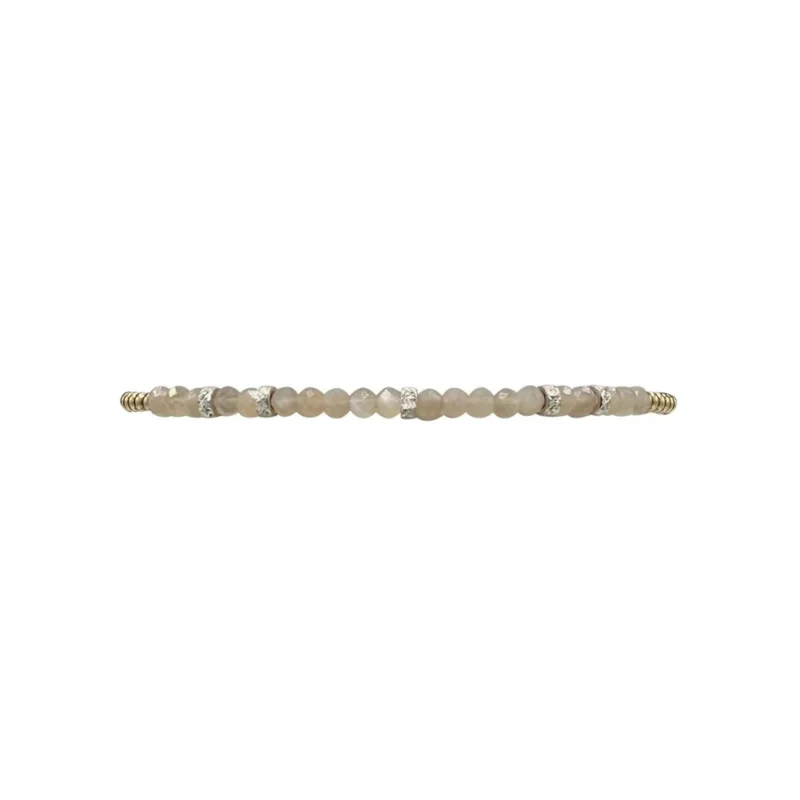 2mm Signature Bracelet with Mauve Moonstone and Sterling Silver Rondelles Gold