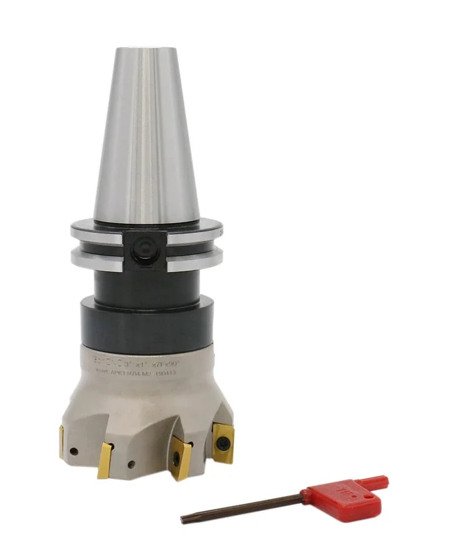 3" Dia.  7 FLute, 90 Square Shoulder Indexable Face Mill with 7pc APKT1604 Inserts Installed with Caterpillar V-Flange CAT-40 Face Mill Holder, #7104-4518