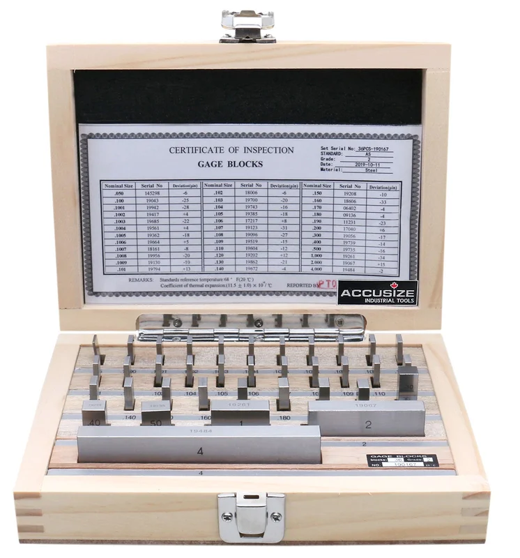 36 pc Steel Gage Block Set, Grade As-2 ASME B89.1.9-2002, with MFG's Certificate, #0036-6001