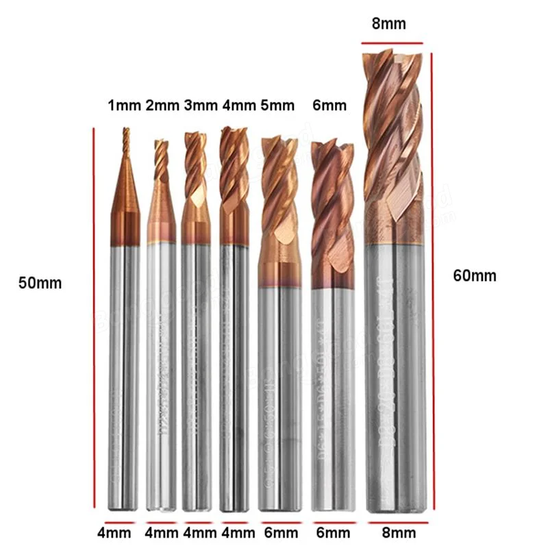 4-Flute Square End Carbide End Mills  Choose Your Size