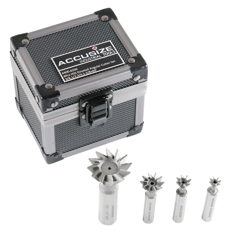 4Pc HSS Dovetail Angular Cutter Set, Right Hand Weldon Shank