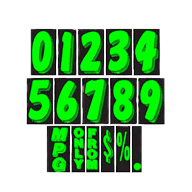7 1/2" Fluorescent Green And Black Adhesive Windshield Numbers-12pk