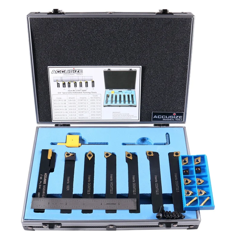7 pc Indexable Carbide Turning Tools w/ Extra Inserts