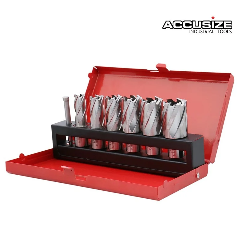 7ps/set HSS Annular Cutters, 1" Depth Cutting,  w/ Weldon Shank 3/4" & a Pilot Pin,  #BD01-0000