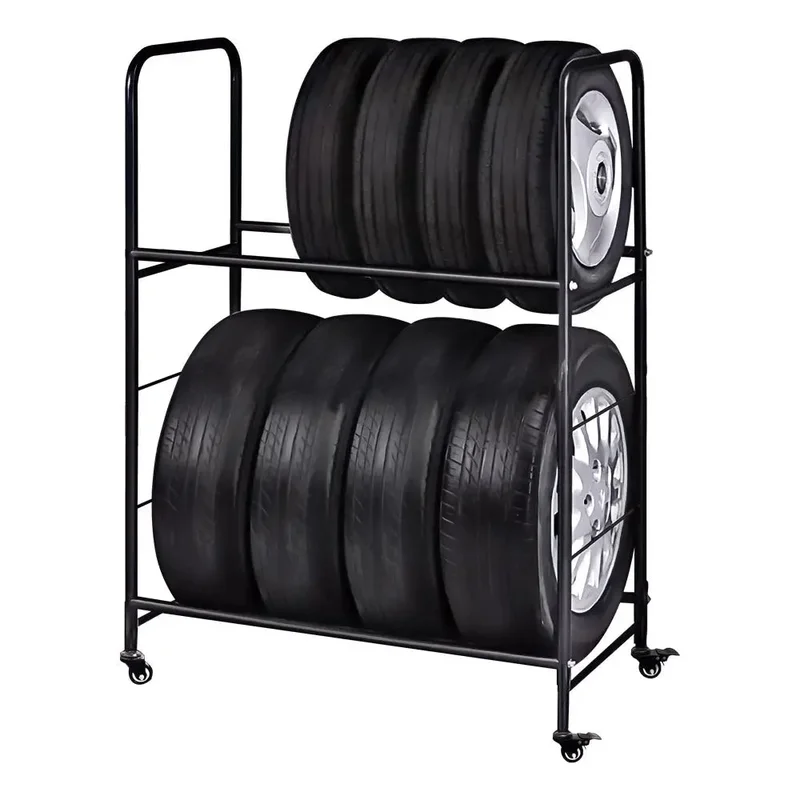 AA 8 Tires Two-Tier Tire Rack w/ Caster Wheels + Cover, Adj. Height