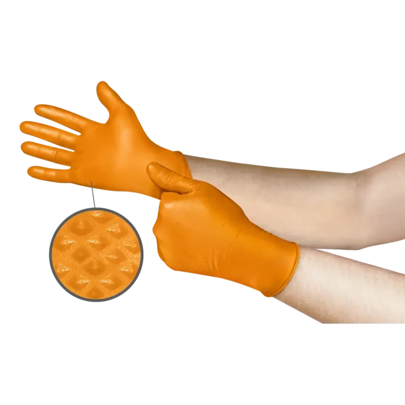 AA Mega Texture Orange Nitrile Glove, Large (100/Box)