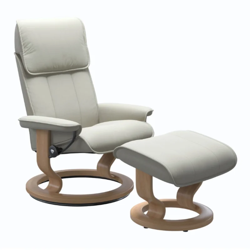 Admiral Classic Base Chair and Ottoman, Paloma Light Grey/Oak