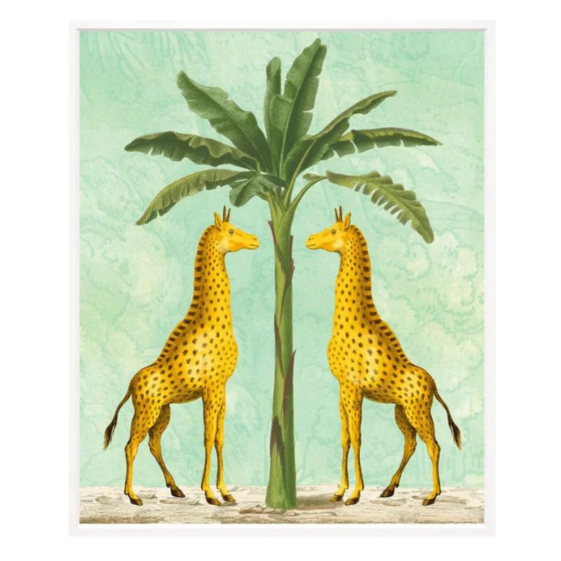 African Giraffes on Turquoise, 19" x 23"