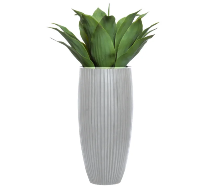 Agave in White Sandstone Ribbed Pot, 40"
