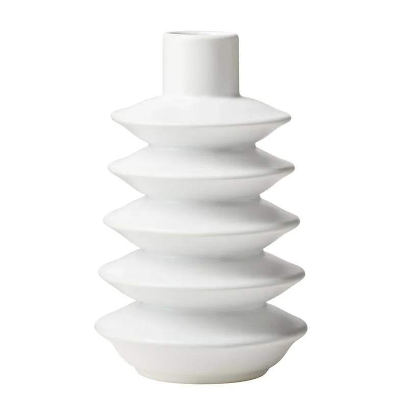 Alba Layered Ring 9.5" Ceramic Vase, Matte White