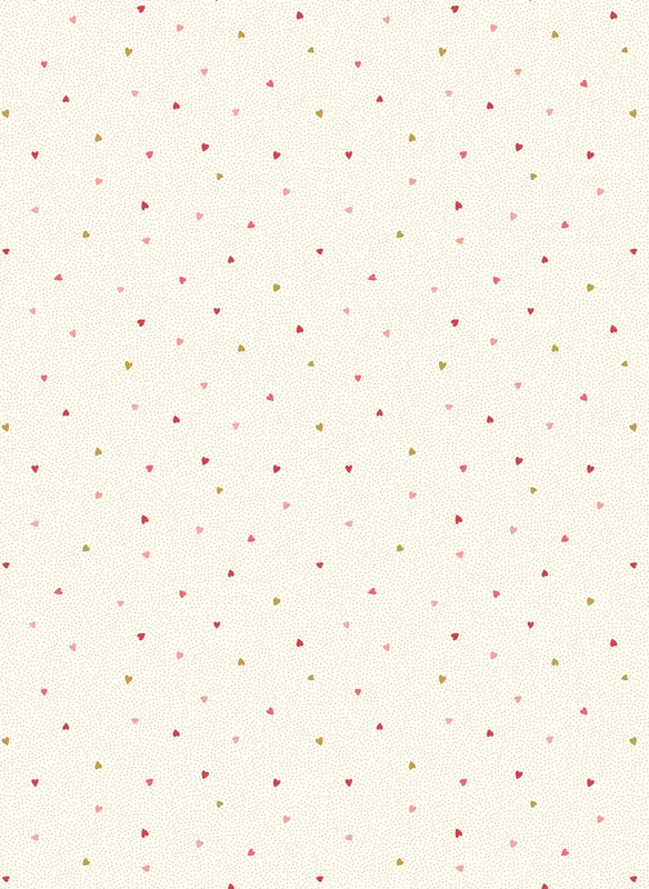 ALL WE NEED IS LOVE: Tiny hearts on cream (with gold metallic) (1/4 Yard)