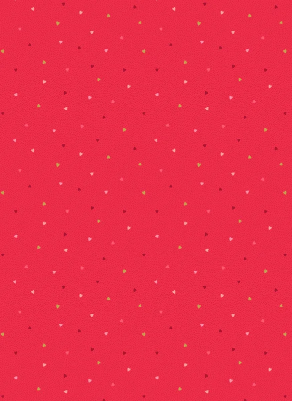 ALL WE NEED IS LOVE: Tiny hearts on red (with gold metallic) (1/4 Yard)