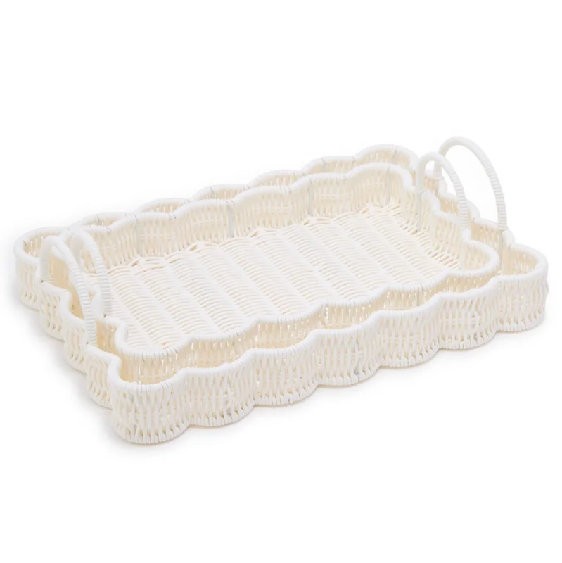 All Weather Wicker Scalloped Edge Serving Trays, 2 Sizes, Sold Separately