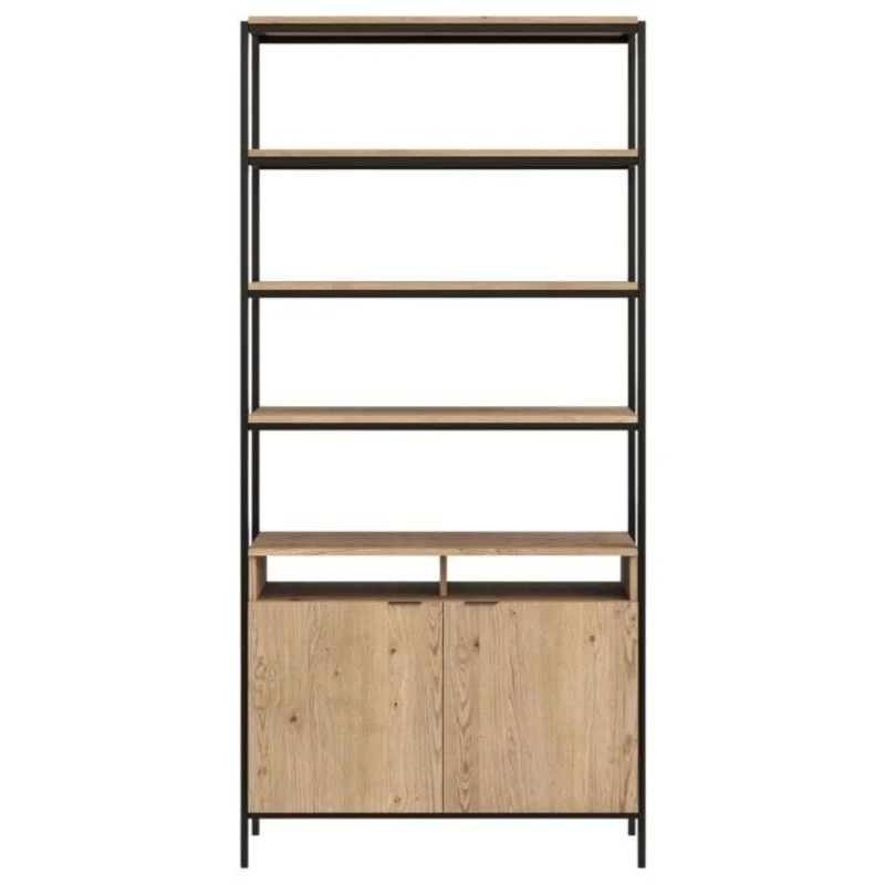 Ambrose Modular Bookcase, Large, Rustic Oak/Black, 39.25"W x 16.5"D x 82.75"H